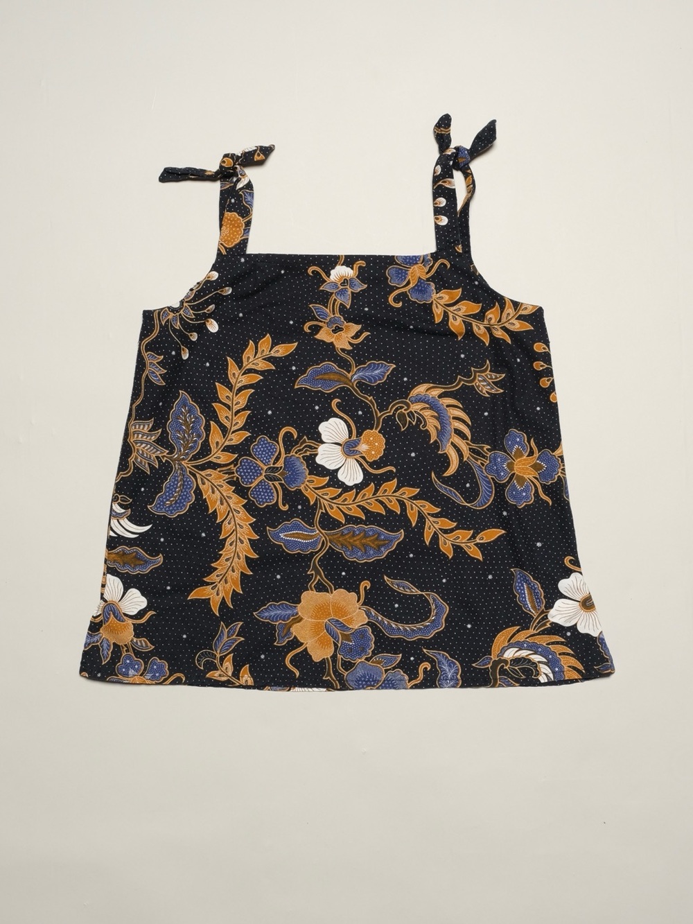 Vintage 100% Cotton Floral Batik Print Tie-Strap Tank Top Size S